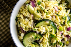 Summer Orzo Salad with Corn, Tomatoes and Cucumber- Feta Dressing